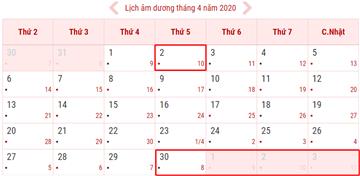 Chi tiết lịch nghỉ Giỗ tổ Hùng Vương, 30/4 và 01/5 năm 2020