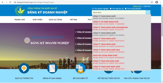 nhập tên riêng công ty vào ô tìm kiếm