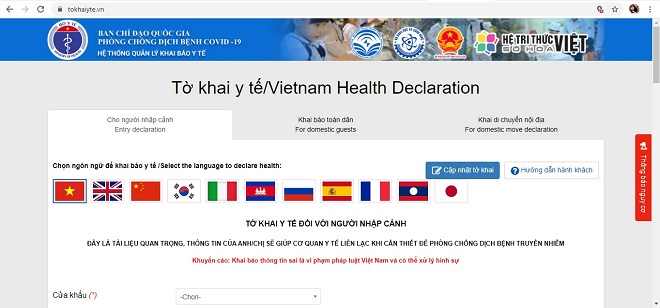 khai báo y tế khi đi máy bay