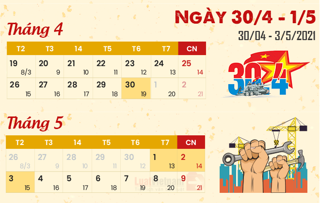 lịch nghỉ lễ 30/4 1/5