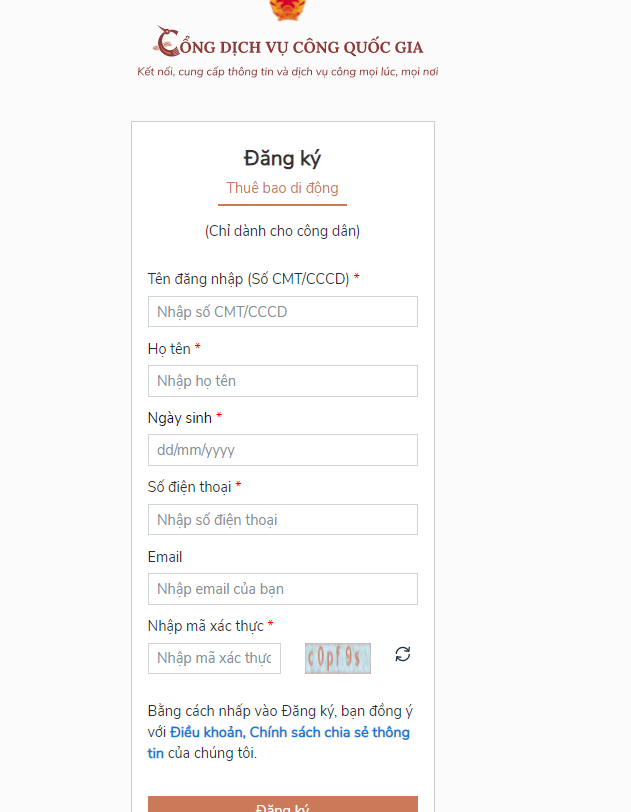 đăng ký tạm trú online