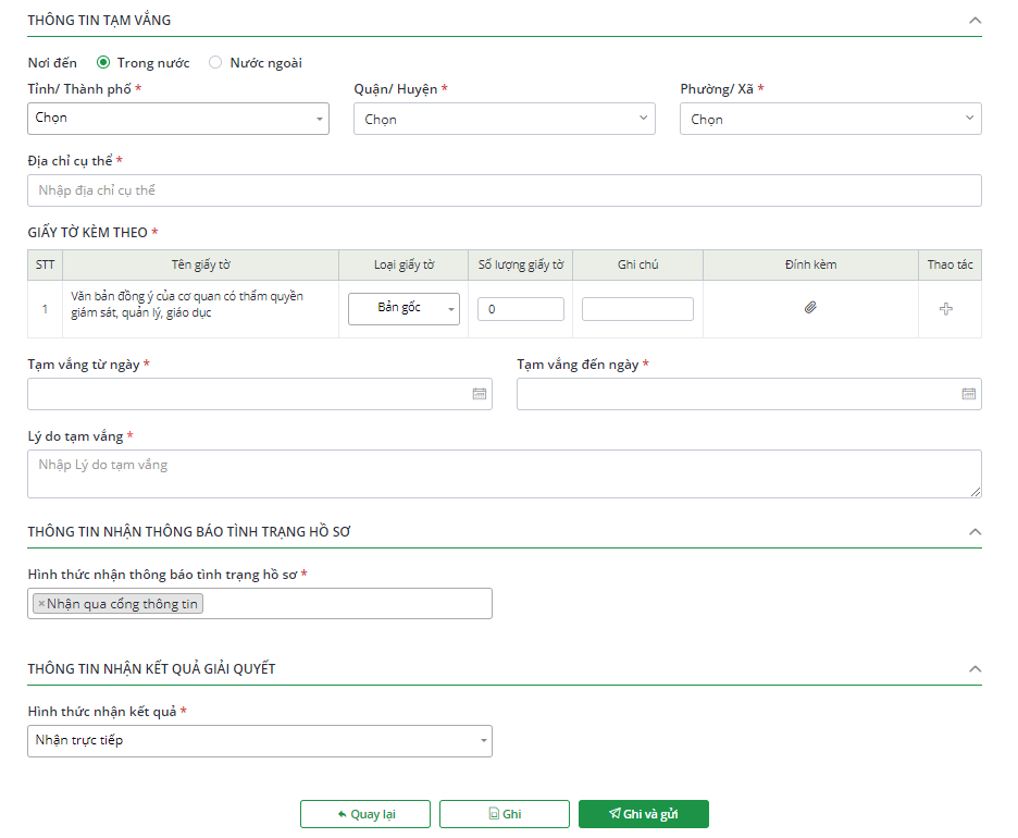 khai báo tạm vắng online