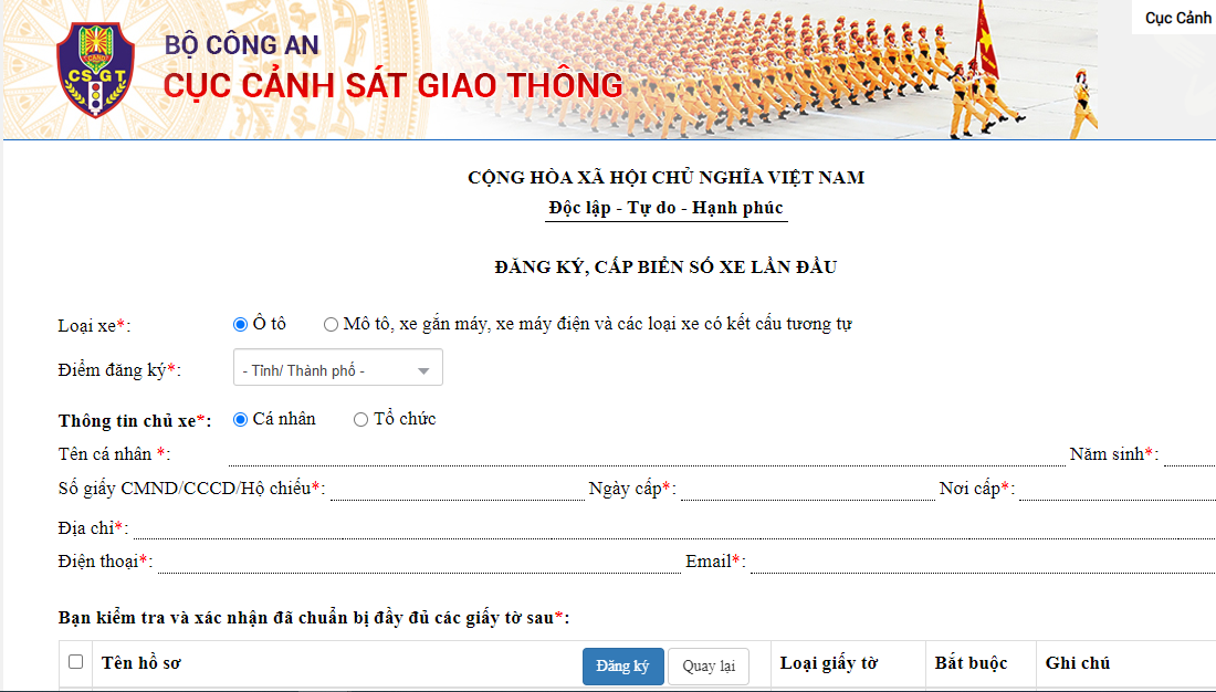 Cách đăng ký xe online  cach dang ky xe online