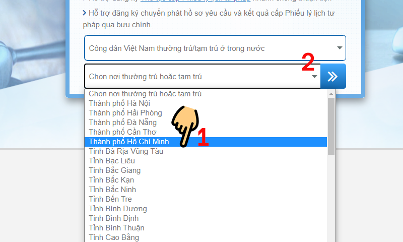 Chọn nơi tạm trú hoặc thường trú
