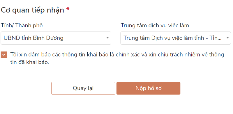 Chọn Quay lại nếu bạn muốn kiểm tra các thông tin đã chọn Chọn Quay lại nếu bạn muốn kiểm tra các thông tin đã chọn