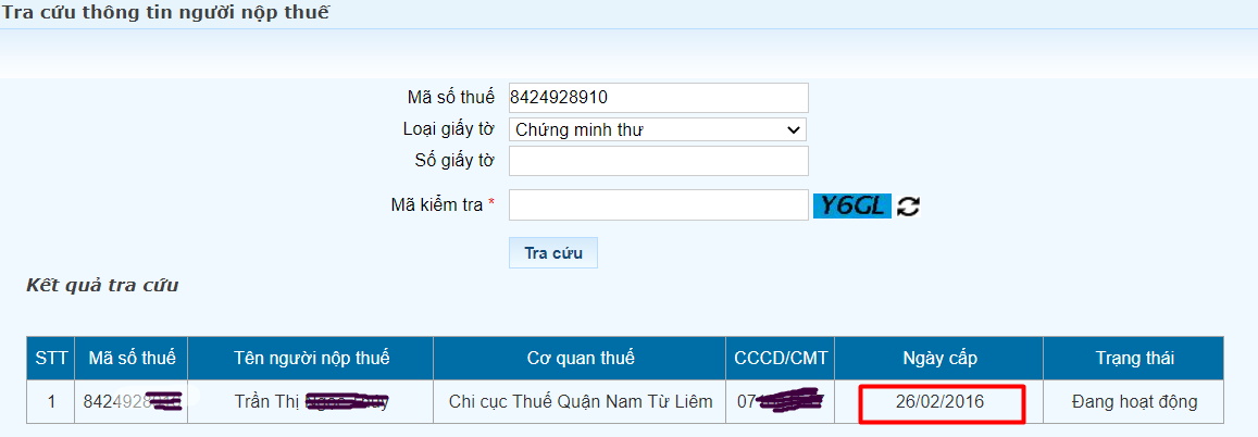 tra cứu mã số thuể thu nhập cá nhân