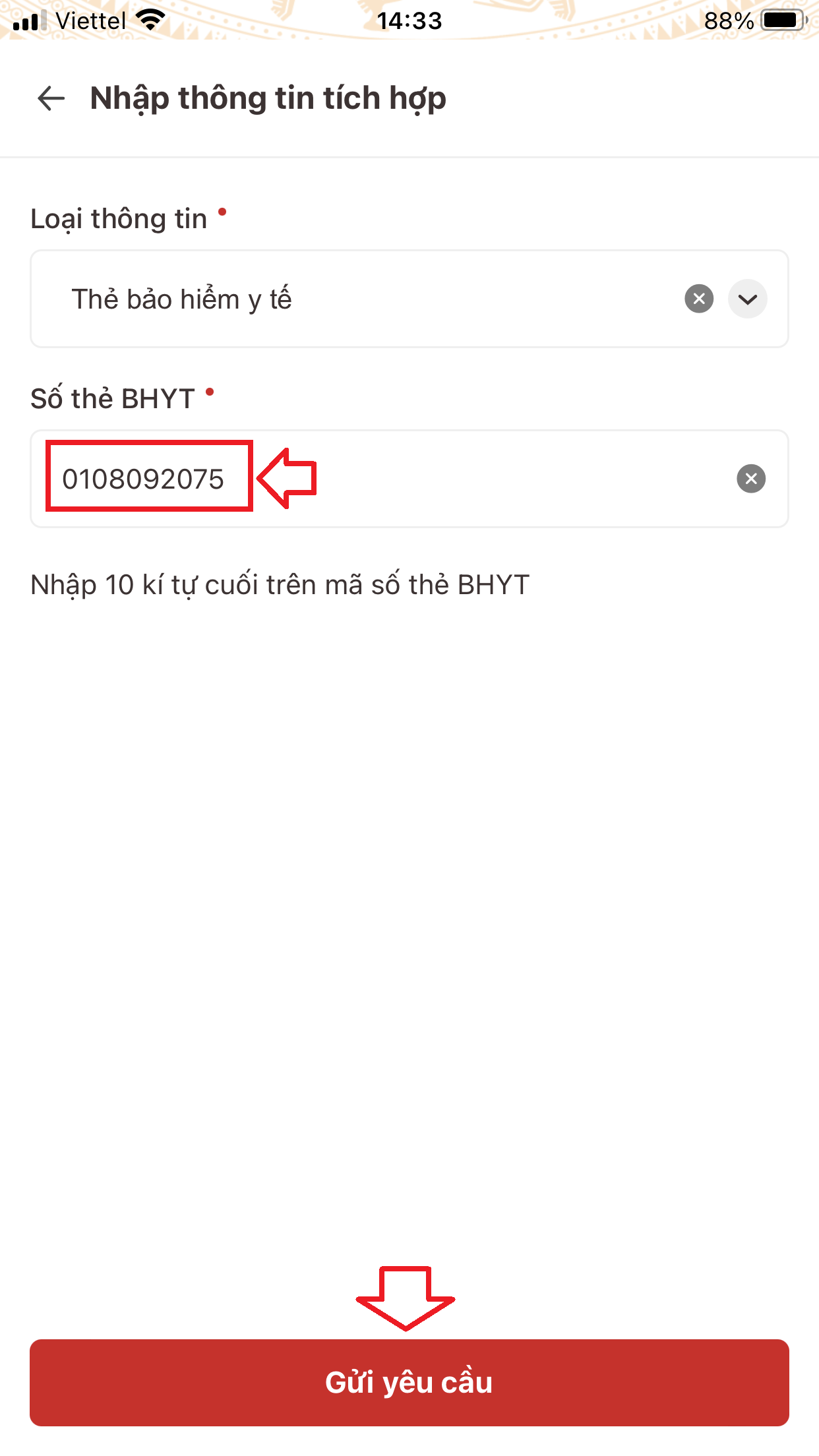 Nhập 10 ký tự trên mã thẻ bảo hiểm y tế Nhập 10 ký tự trên mã thẻ bảo hiểm y tế