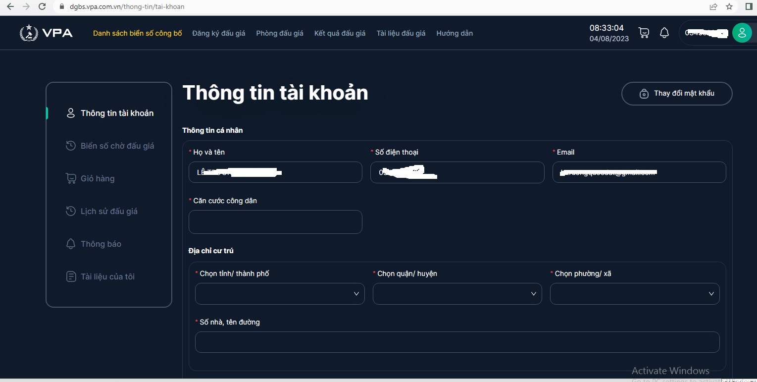 hướng dẫn đấu giá biển số xe năm 2023