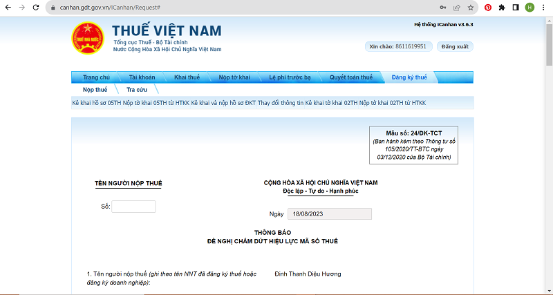 có 2 mã số thuế Người nộp thuế điền tờ khai Thông báo đề nghị chấm dứt hiệu lực mã số thuế