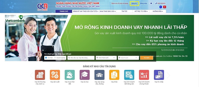 Kiểm tra nợ xấu Giao diện website CIC