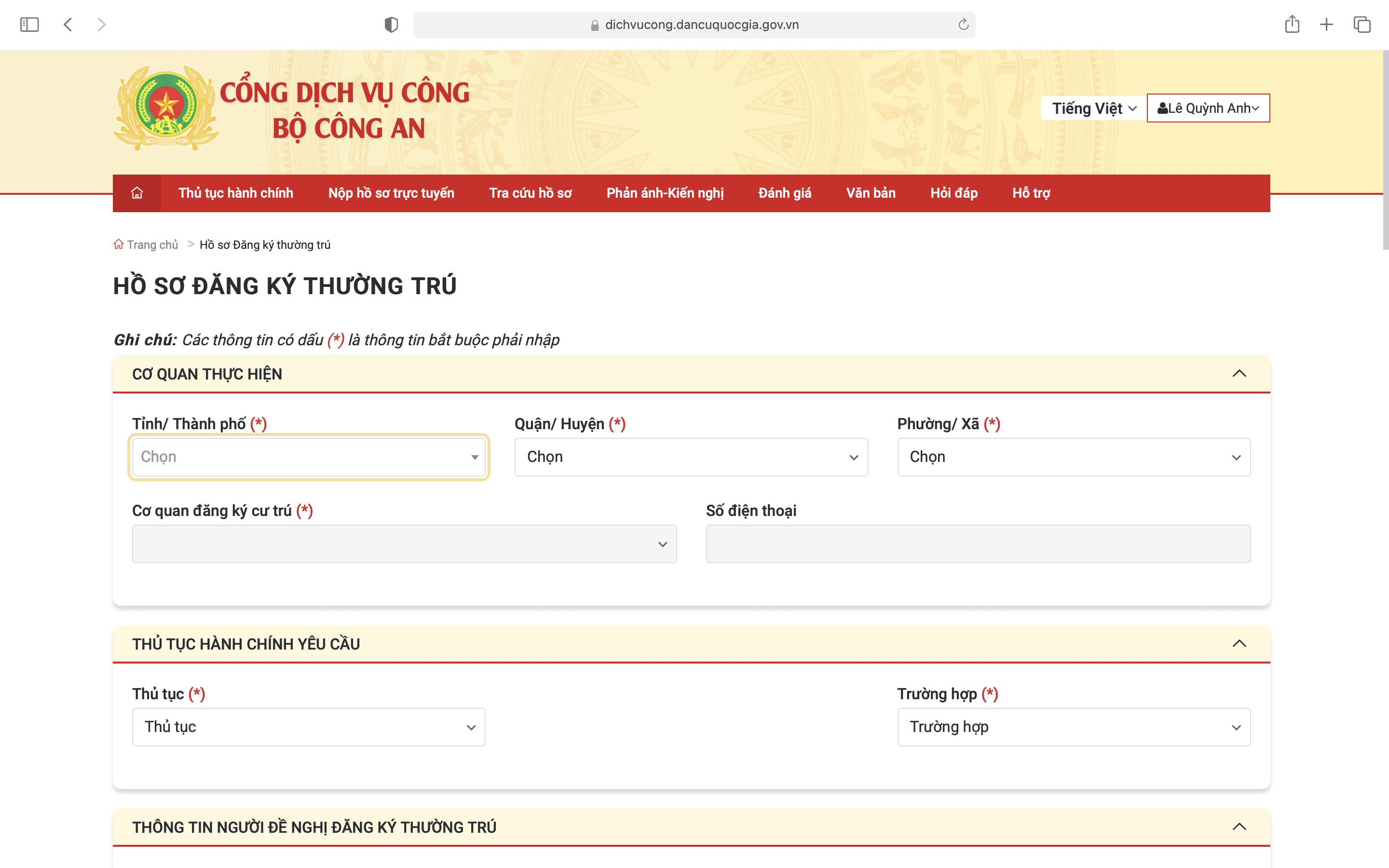 Điền Hồ sơ đăng ký thường trú