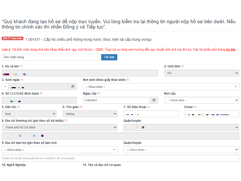 Nhập các thông tin cần thiết và nộp hồ sơ tương ứng theo hướng dẫn của Bộ Công an.