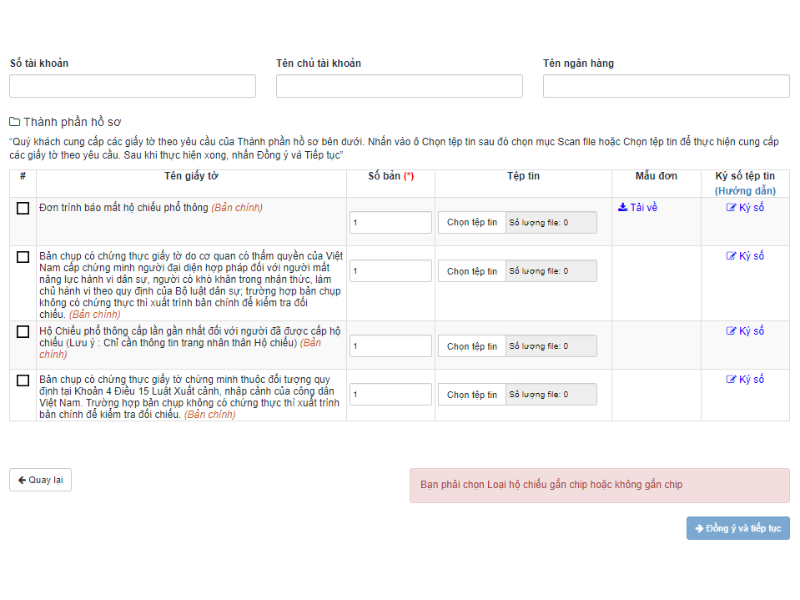 Nhập các thông tin cần thiết và nộp hồ sơ tương ứng theo hướng dẫn của Bộ Công an.
