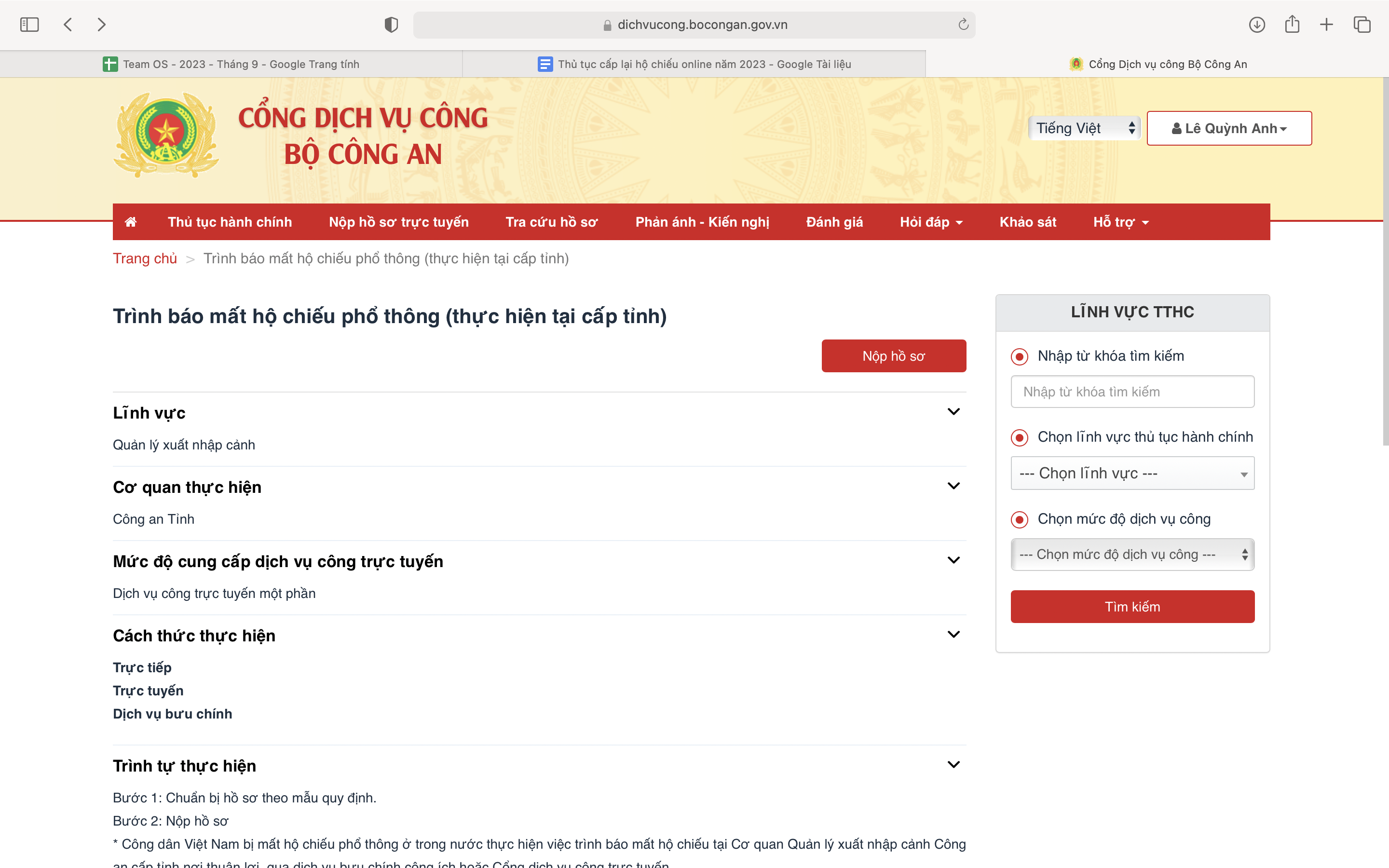Điền thông tin cư trú và thông tin trình báo