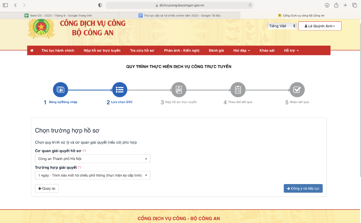 Chọn Cơ quan giải quyết hồ sơ