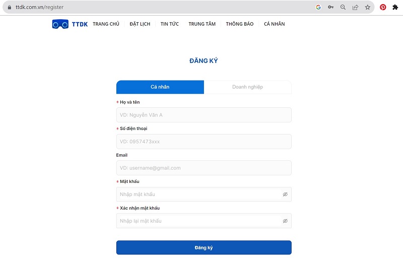 Đăng ký tài khoản đăng ký xe online