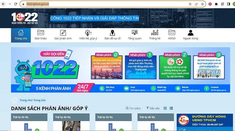 Giao diện website phản ánh tiếng ồn