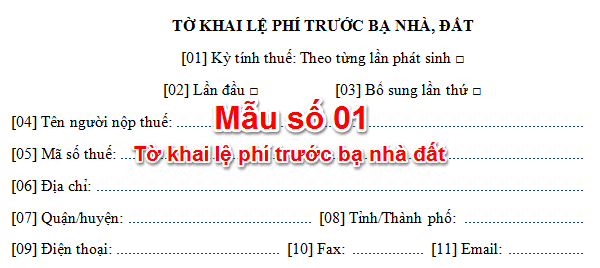Tờ khai lệ phí trước bạ nhà, đất