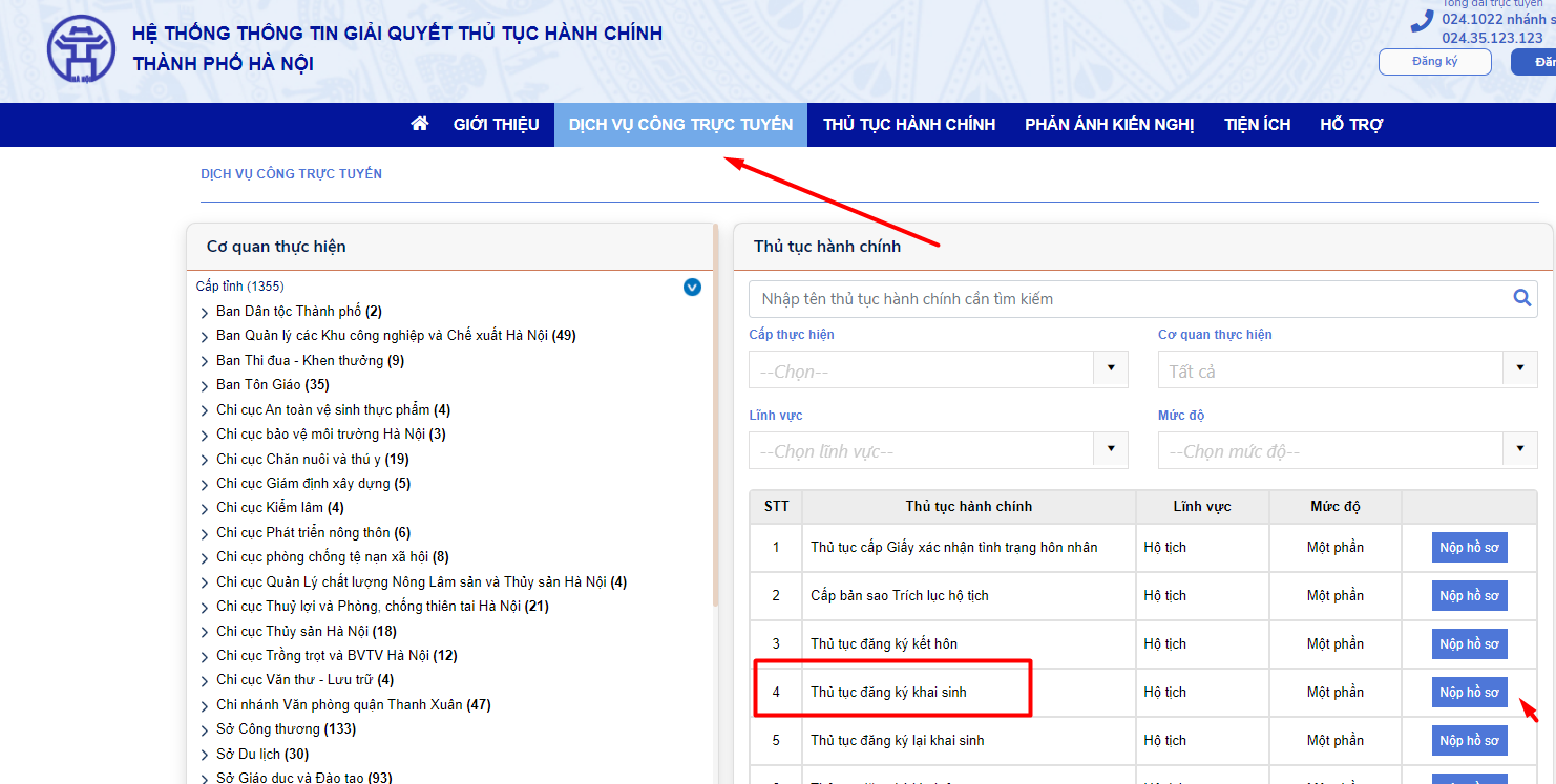 thủ tục đăng ký khai sinh online hà nội thực hiện thế nào