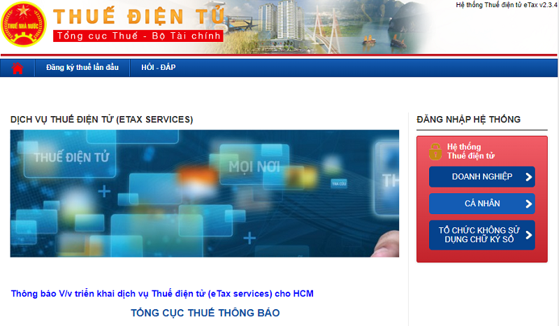Giao diện website thuế điện tử