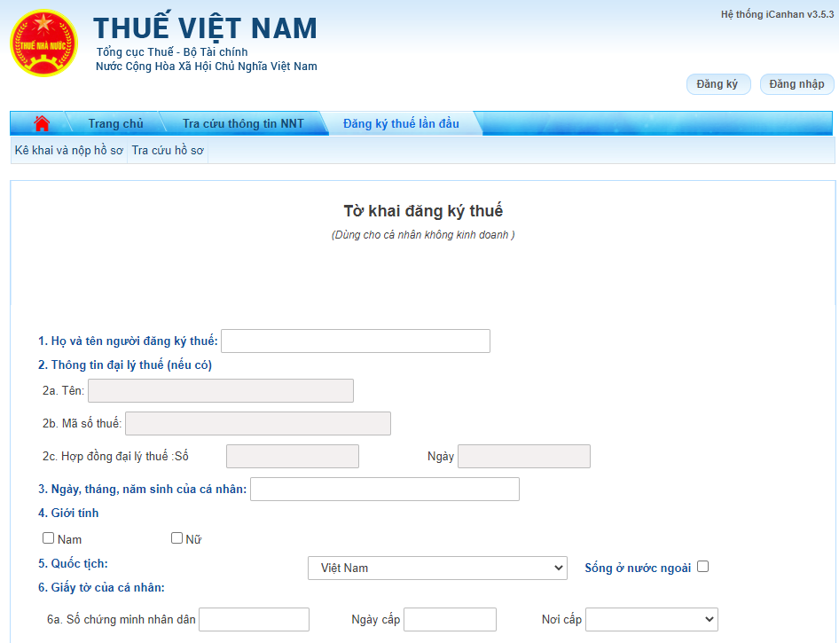 Kê khai hồ sơ đăng ký thuế cá nhân