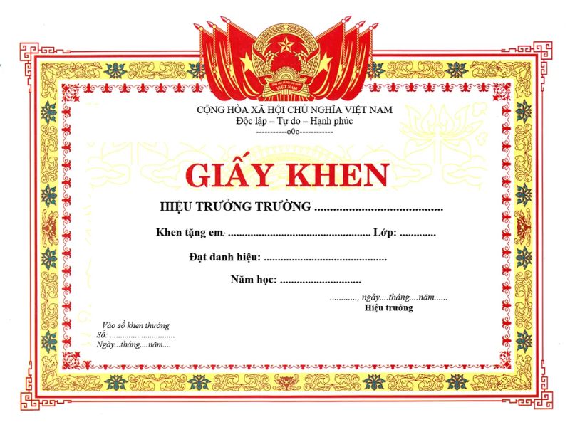 Các mức khen thưởng học sinh tiểu học Giấy khen học sinh tiểu học