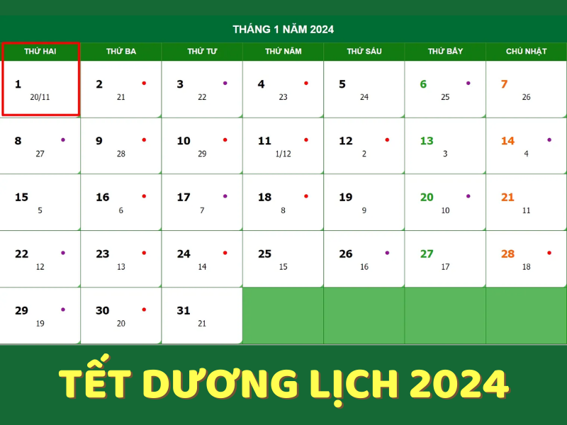 Lịch nghỉ Tết Dương lịch 2024