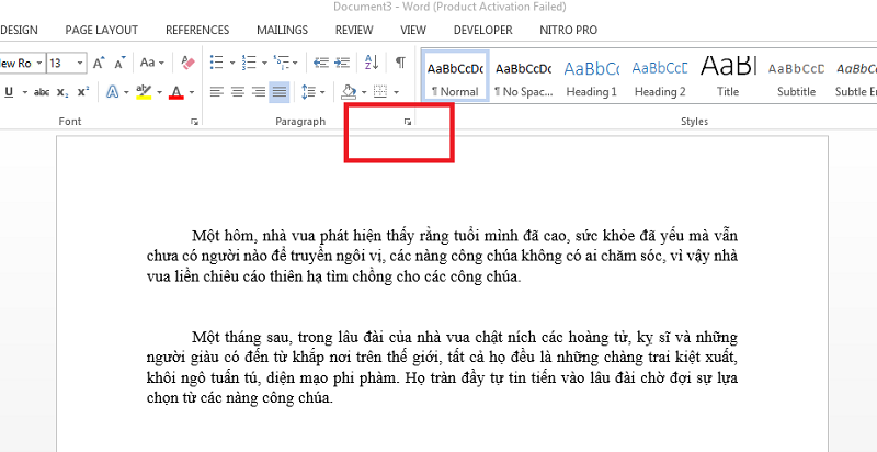Chọn mũi tên ở mục Paragraph