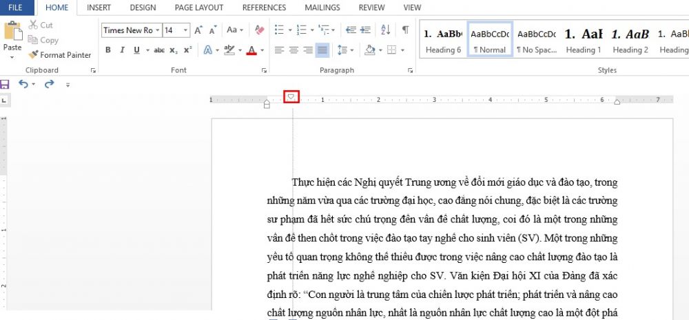 Thụt đầu dòng bằng thanh thước kẻ trên Word