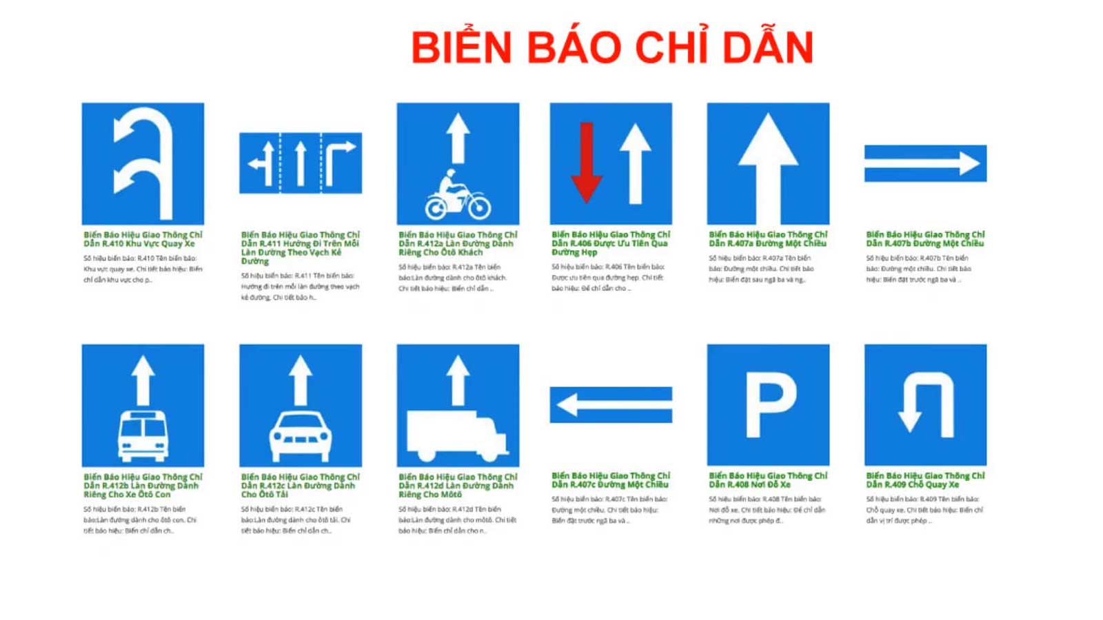các biển báo giao thông Biển báo chỉ dẫn