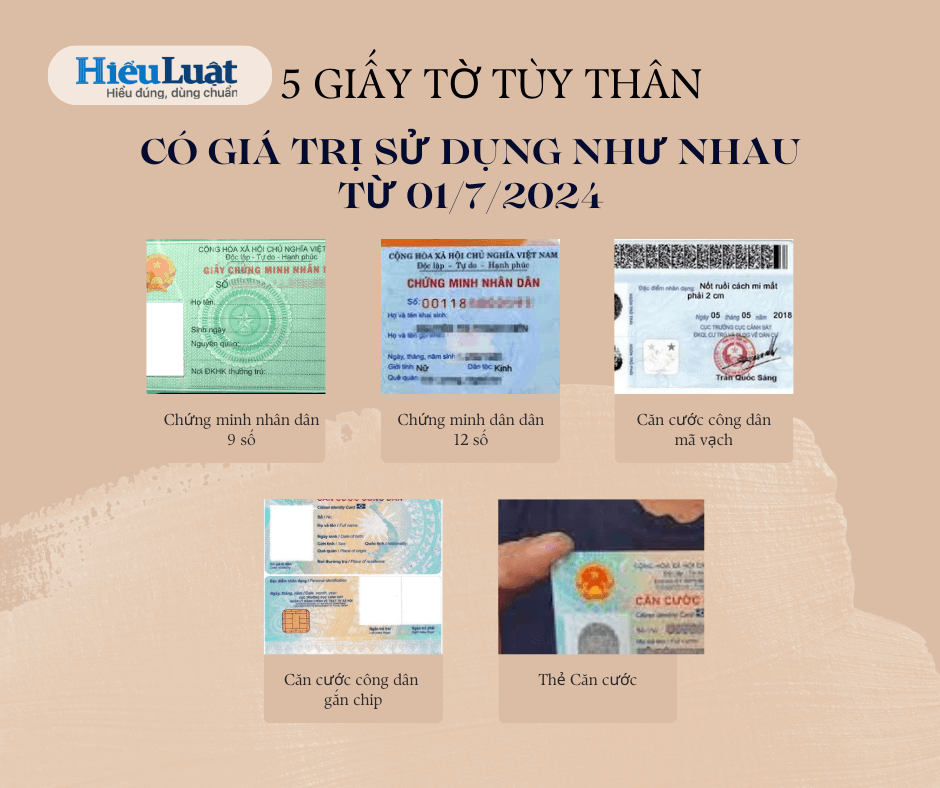5 loại giấy tờ tuỳ thân có giá trị sử dụng như nhau từ 01/7/2024 5 loại giấy tờ tuỳ thân có giá trị sử dụng như nhau từ 01/7/2024