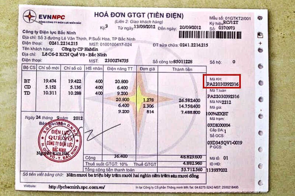 in hóa đơn tiền điện