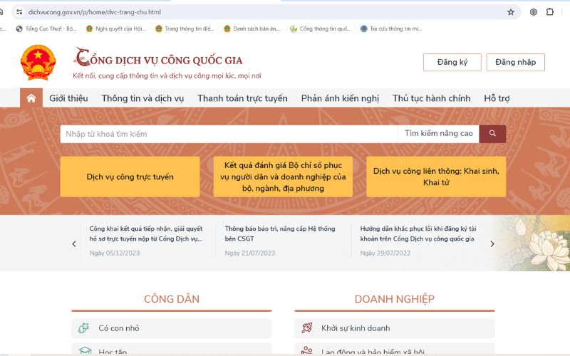chứng thực điện tử là gì Giao diện website khi vừa truy cập