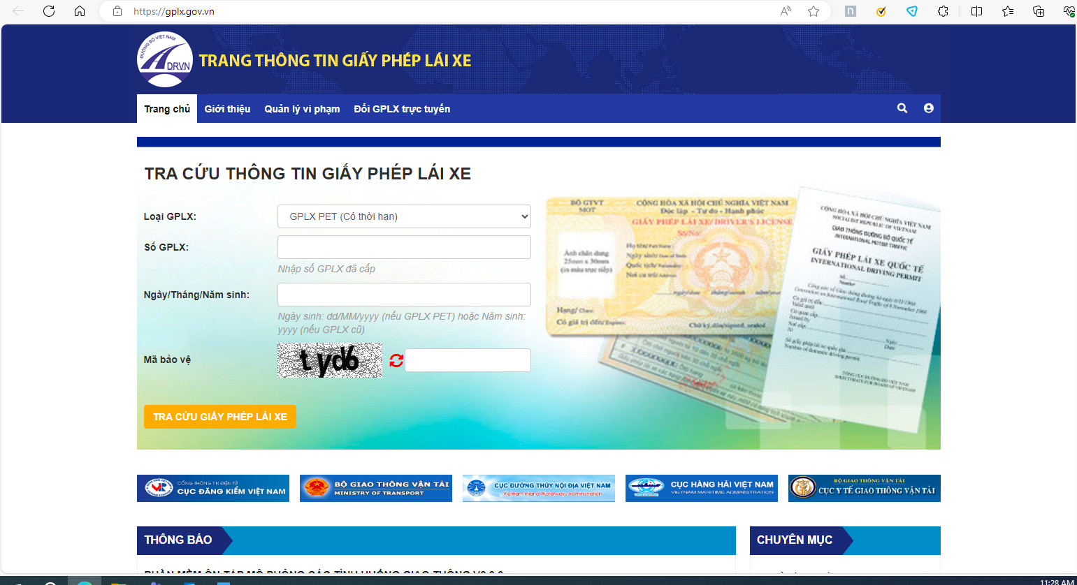tra cứu giấy phép lái xe Tra cứu bằng lái xe trên Website