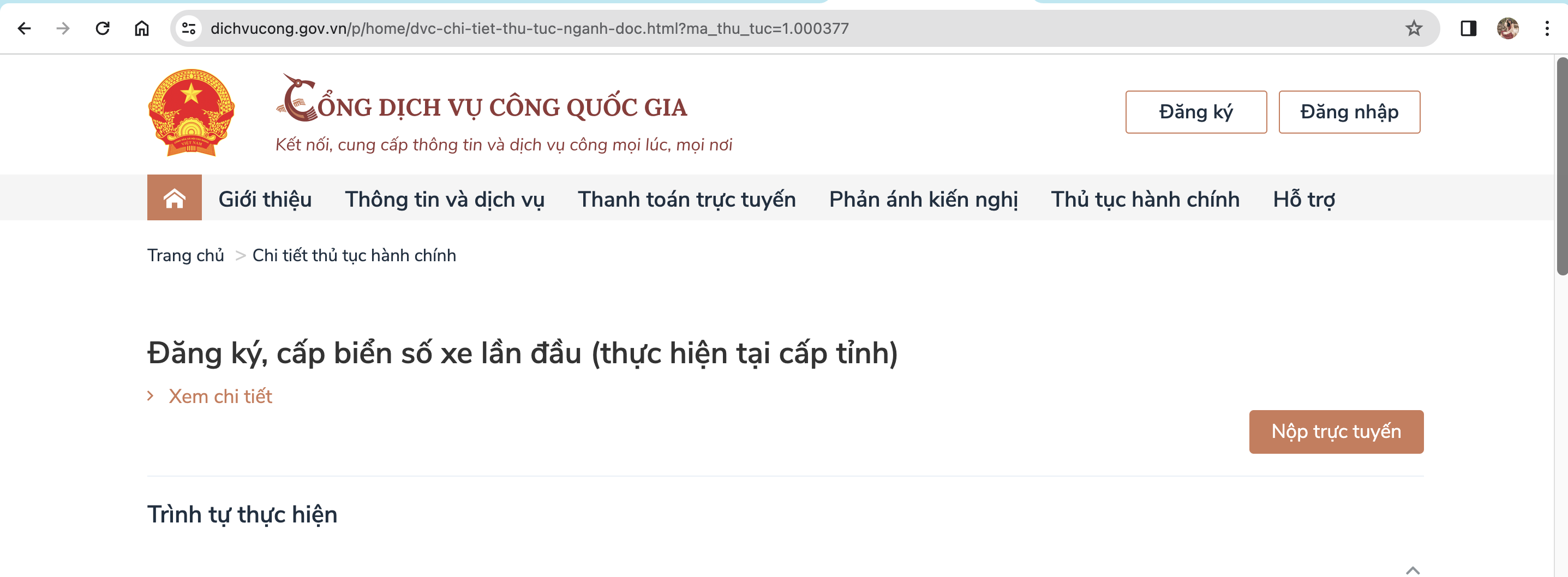 Chọn Nộp trực tuyến