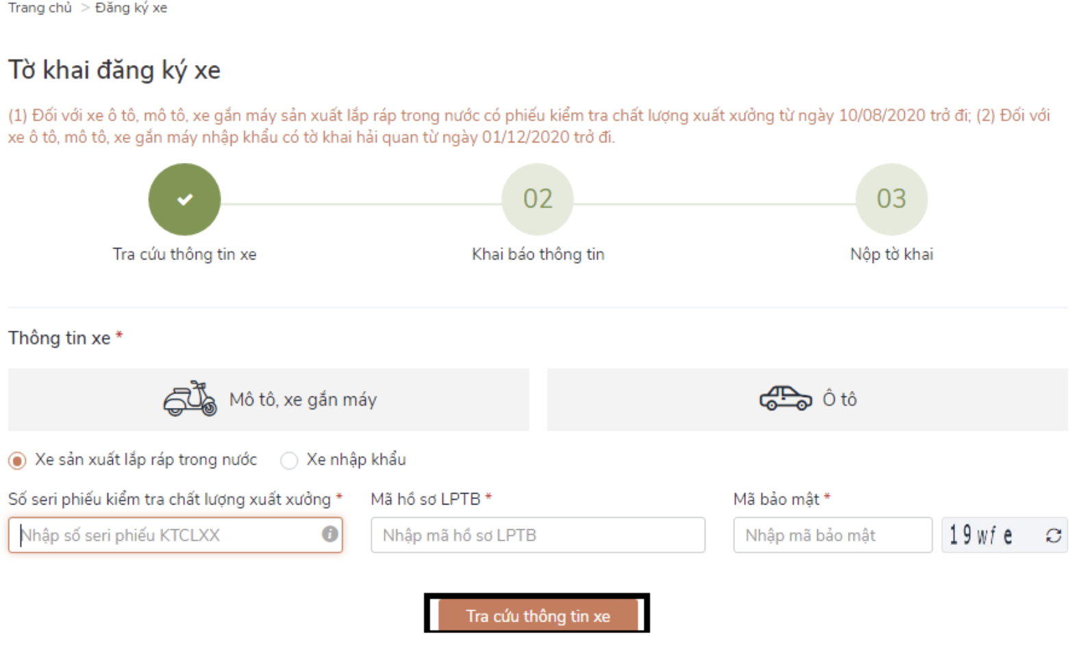 Điền thông tin và chọn Tra cứu thông tin xe
