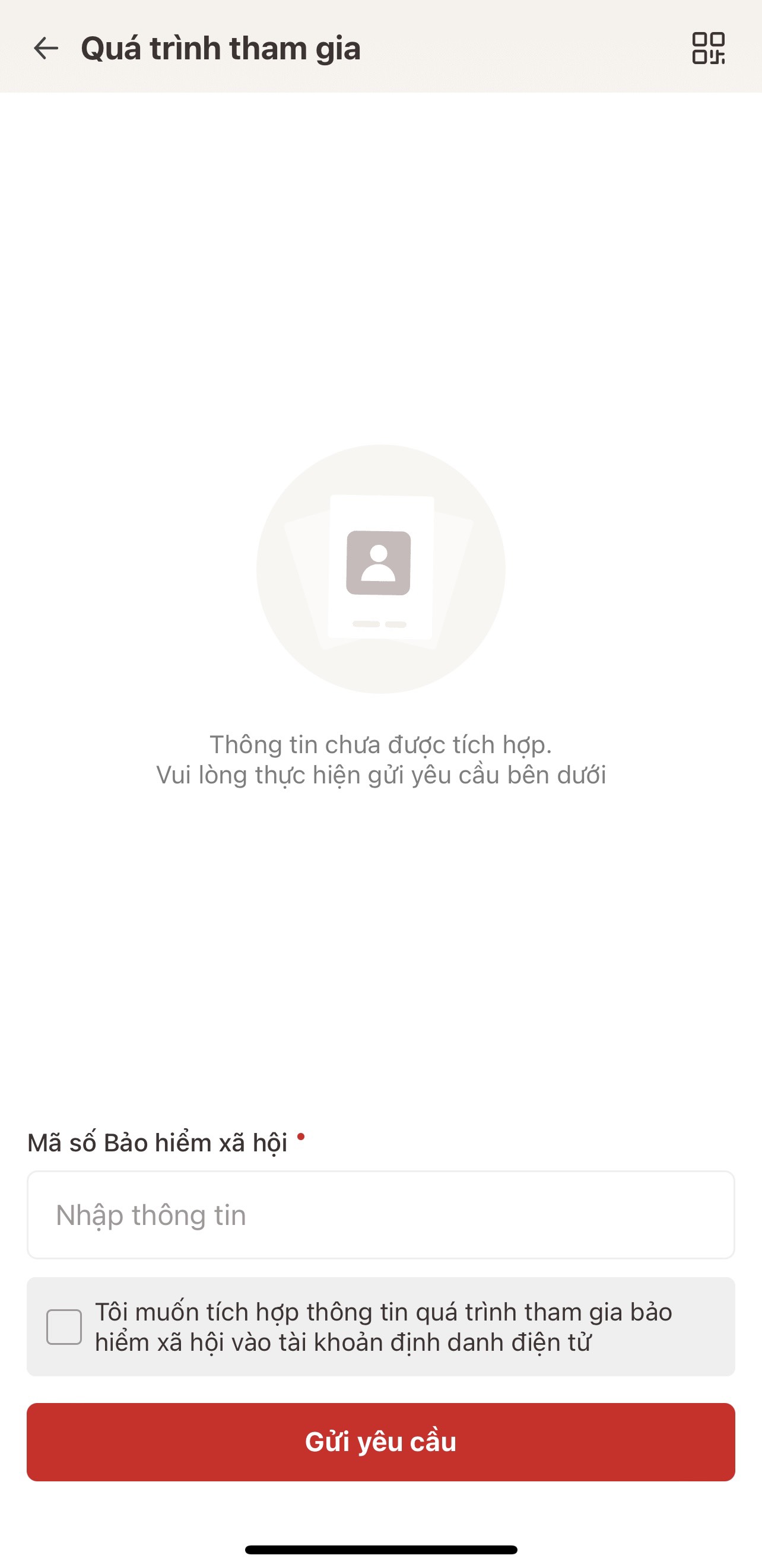 Nhập mã số BHXH và gửi yêu cầu