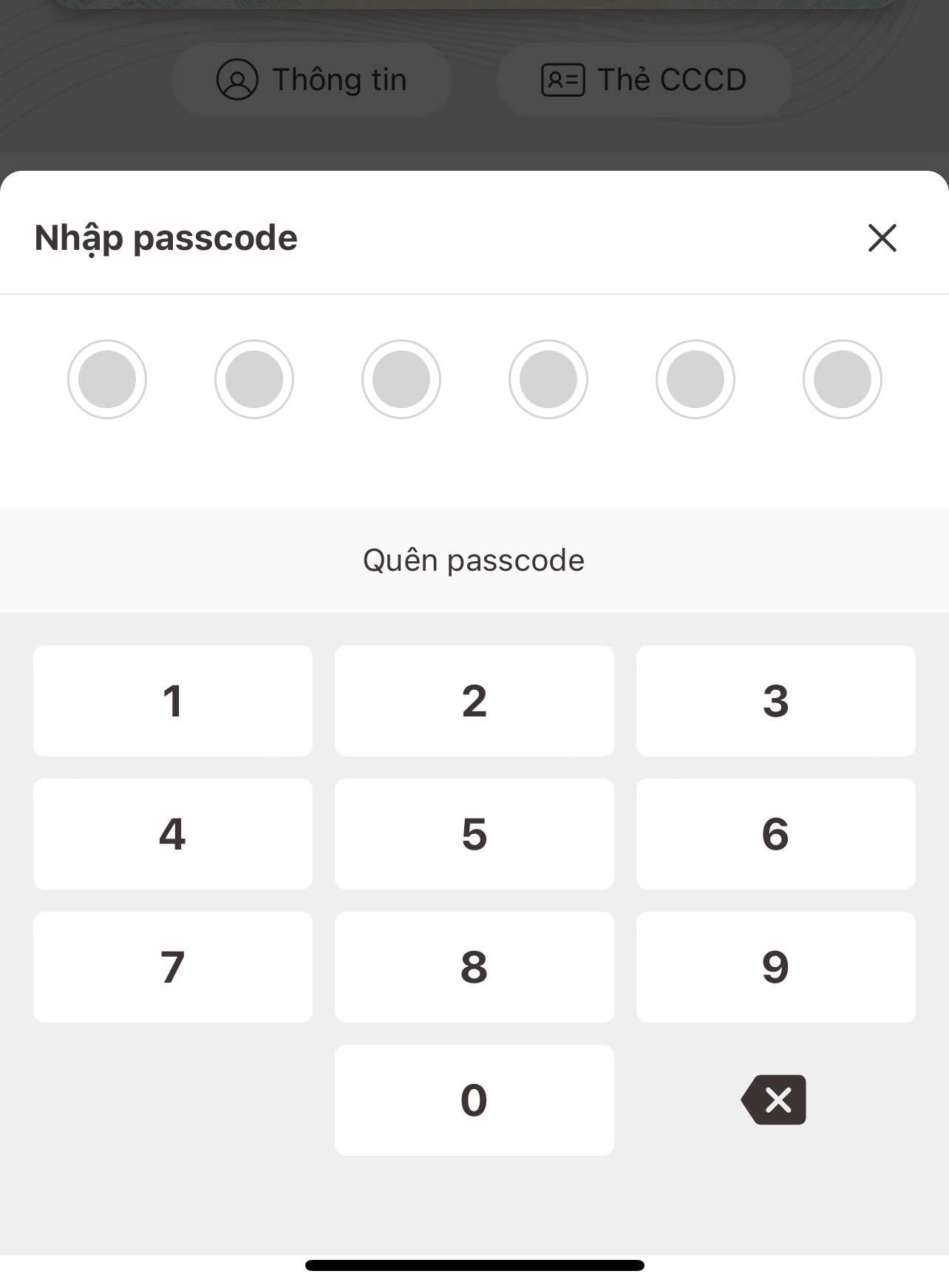 Nhập passcode để xác thực
