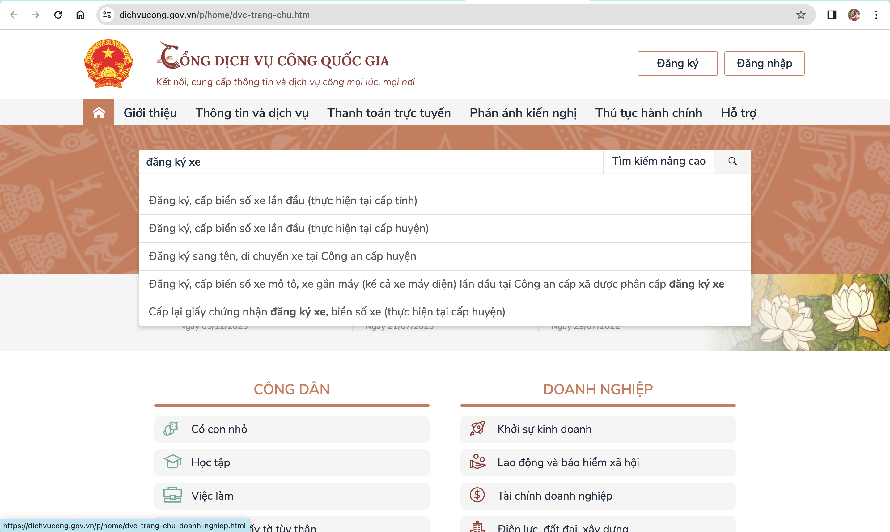 Nhập từ khoá Đăng ký xe