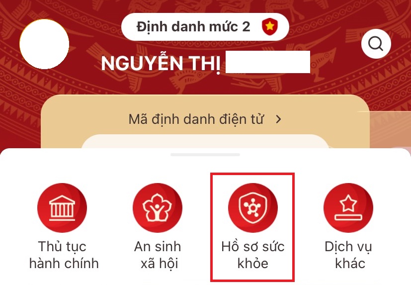 Bước 2: Chọn mục “Hồ sơ sức khoẻ”