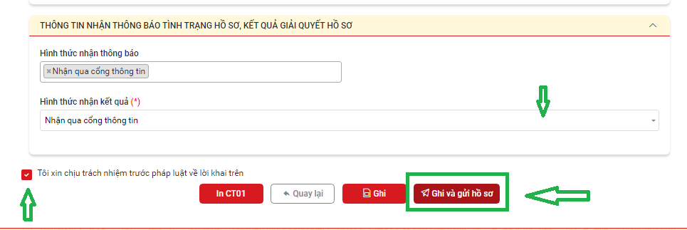 Chọn ghi và gửi hồ sơ