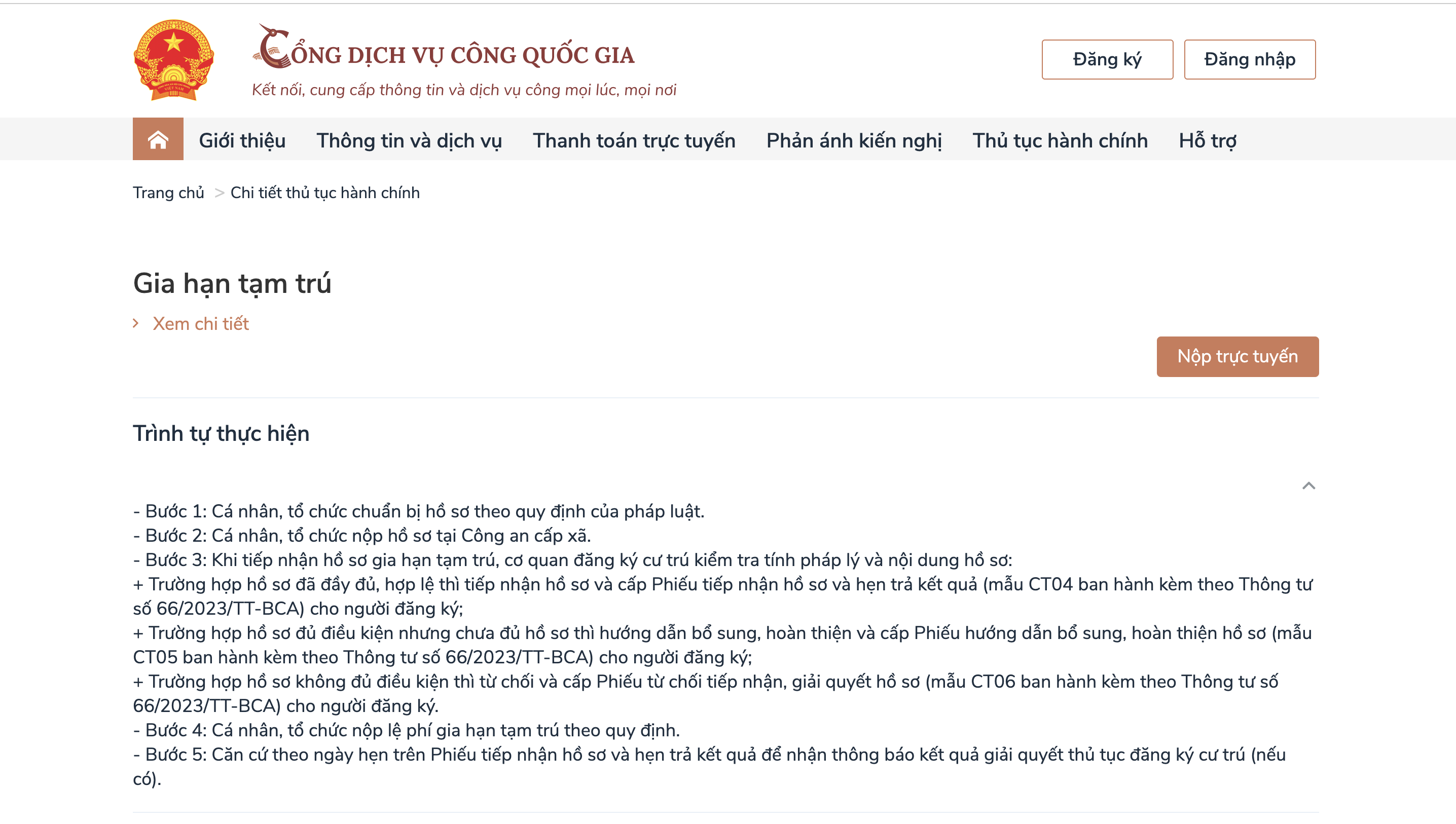 Chọn Gia hạn tạm trú và điền thông tin theo hướng dẫn