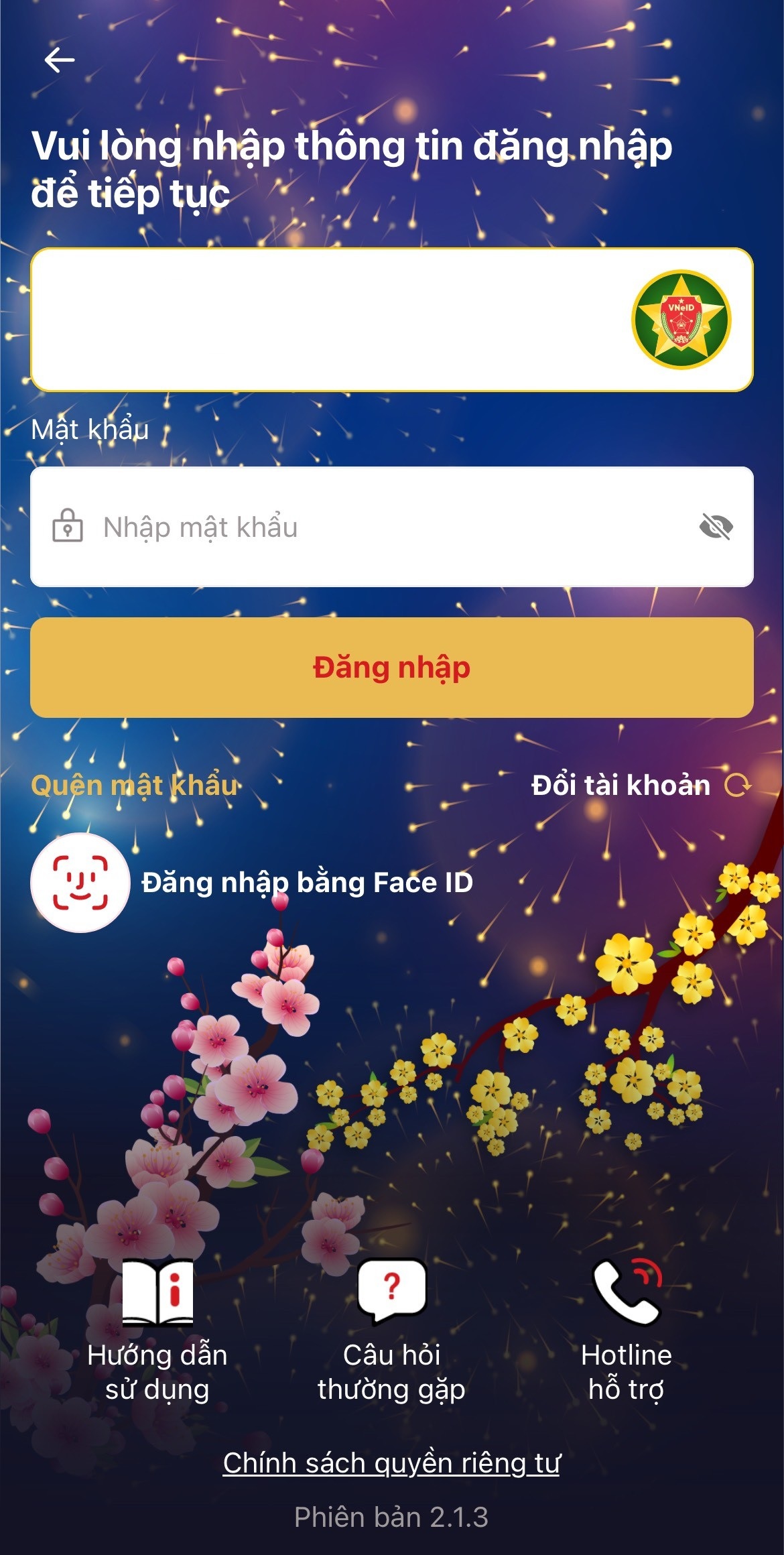 Đăng nhập ứng dụng VNeID