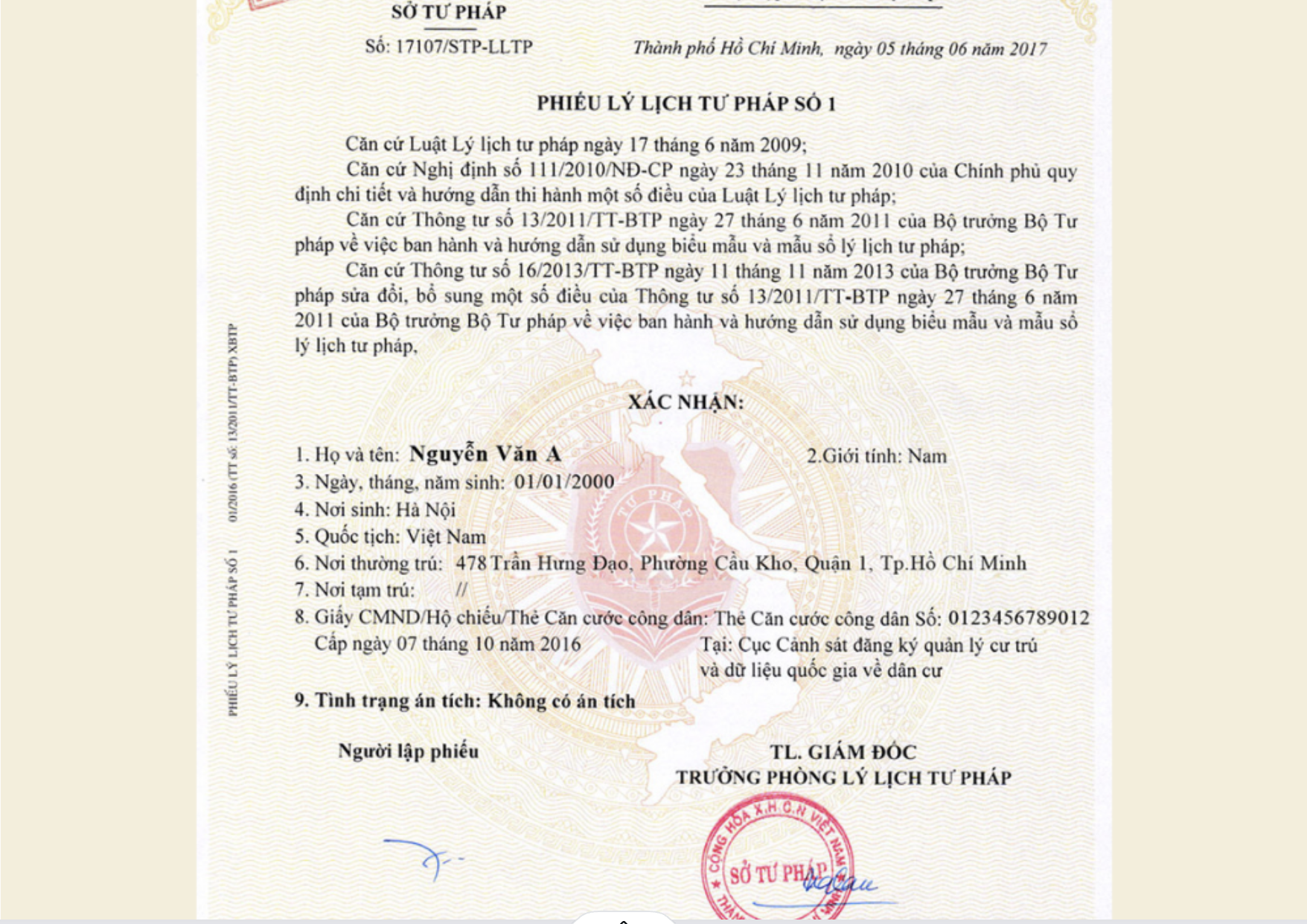 Thủ tục cấp phiếu lý lịch tư pháp trên VNeID