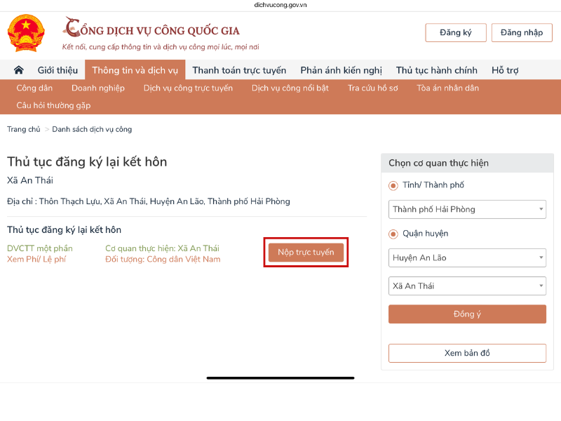 Bấm nộp trực tuyến
