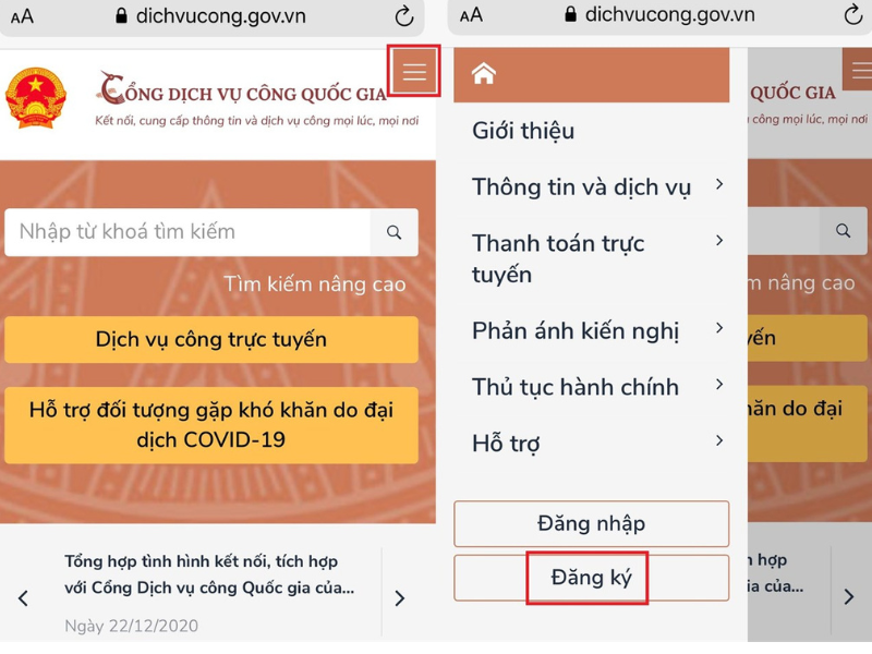 Đăng ký tài khoản trên Cổng dịch vụ công quốc gia