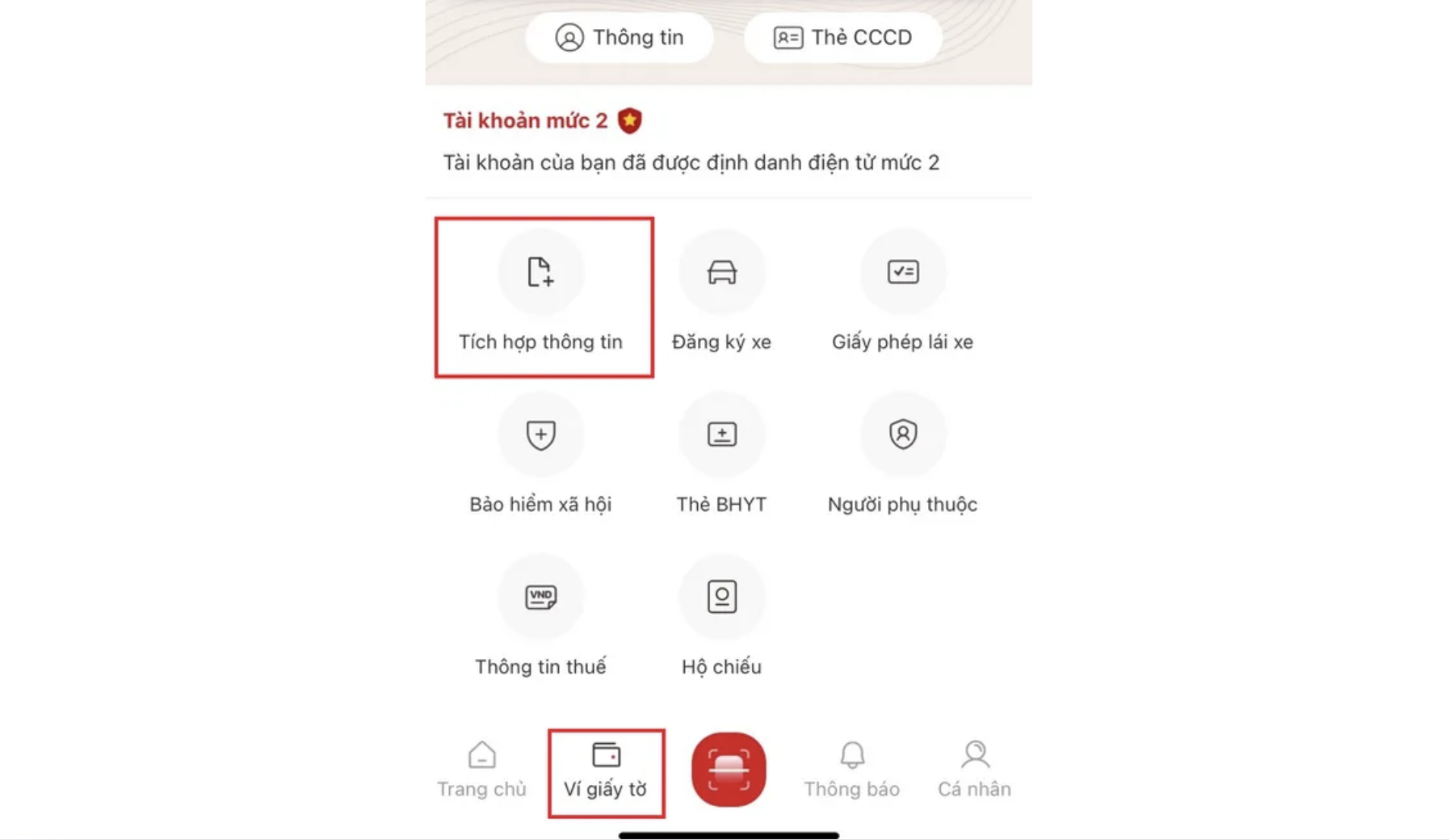 Truy cập Ví giấy tờ