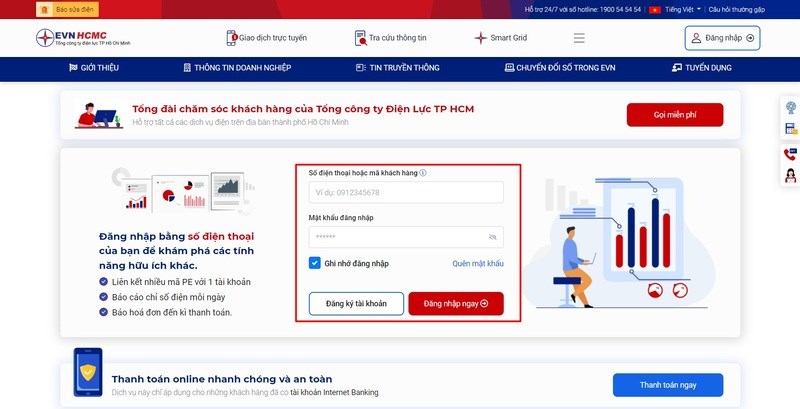 Truy cập vào website của EVN