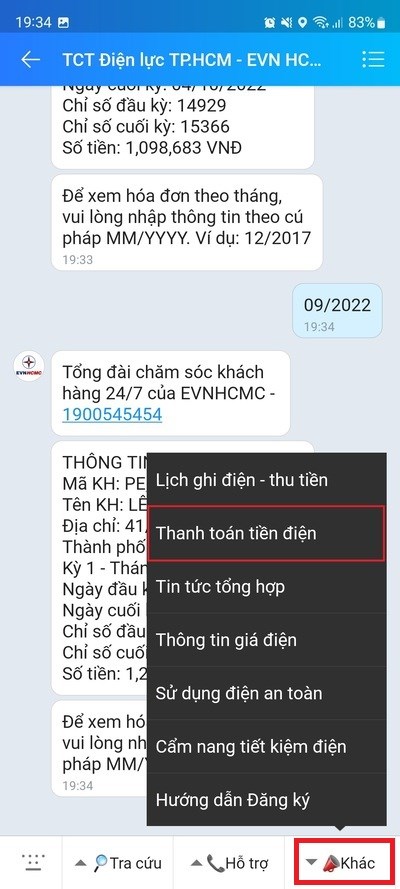 Chọn “Khác” rồi chọn “Thanh toán tiền điện”