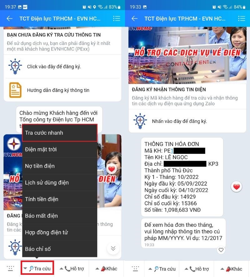 Tra cứu hóa đơn tiền điện hàng tháng